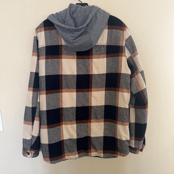 LEVIS MENS FLANNEL JACKET ZIP UP AND BUTON UP FLEECE HOODIE BROWN PLAID SZ S - Picture 4 of 11